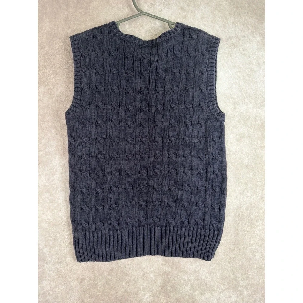 Polo Ralph Lauren Sweater Vest Boys Size 7 Navy Blue Cable Knit V-Neck Cotton